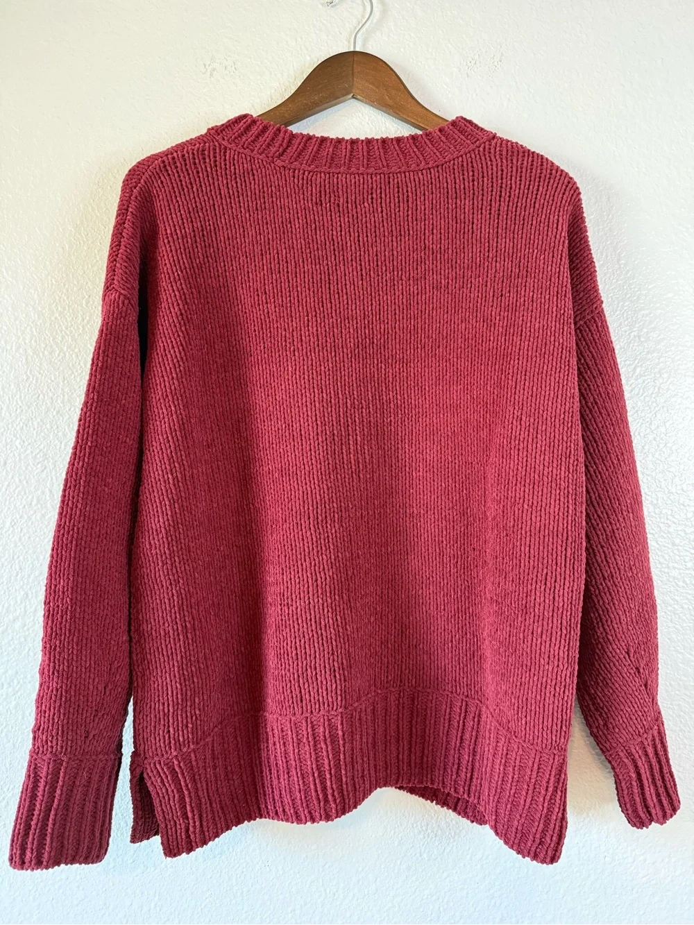 Aerie Chenille Crewneck Sweater Burgundy Oversized Cozy Size S
